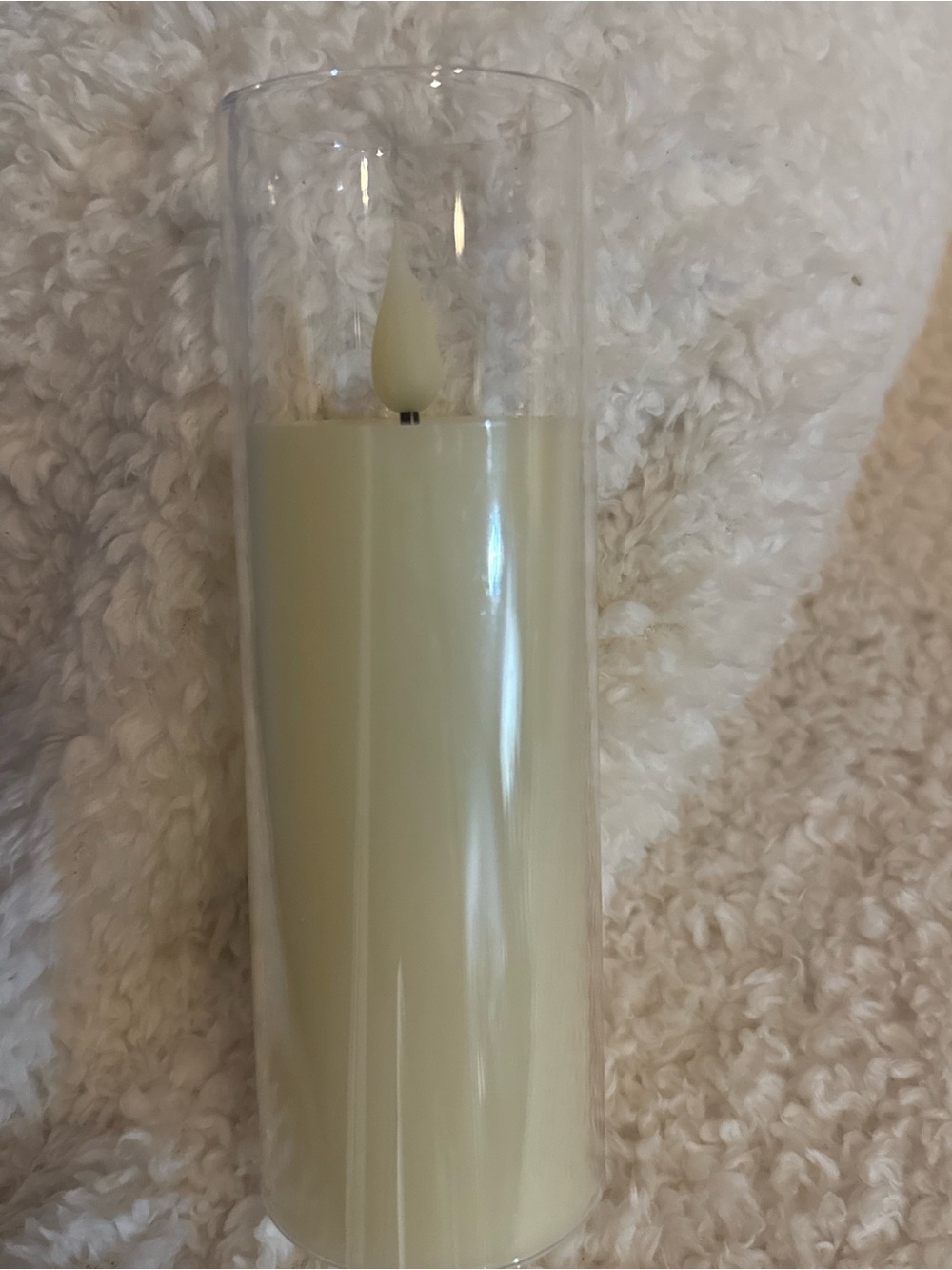 Ivory LED Pillar Candle with Clear Glass Hurricane -